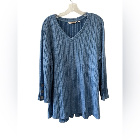 Soft Surroundings Goldie Blue Stretch Crinkle Tunic Blouse Button Back Women’s - Picture 4 of 9